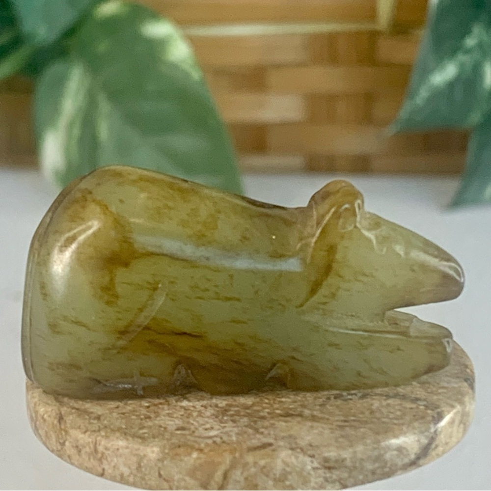 Vintage Chinese Zodiac Jade Rat Pendant Bead Hand Carved Miniature Animal 1.7"